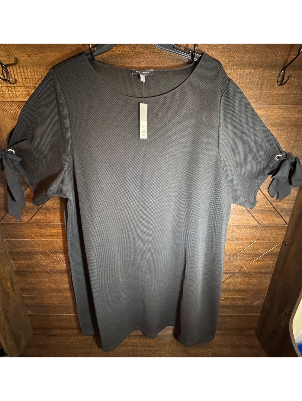 The Limited Women's Black Textured 3X Dress with Sleeve Tie Detail